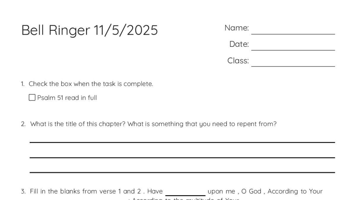Bell Ringer 11/5/2025 - My Worksheet Maker: Create Your Own Worksheets