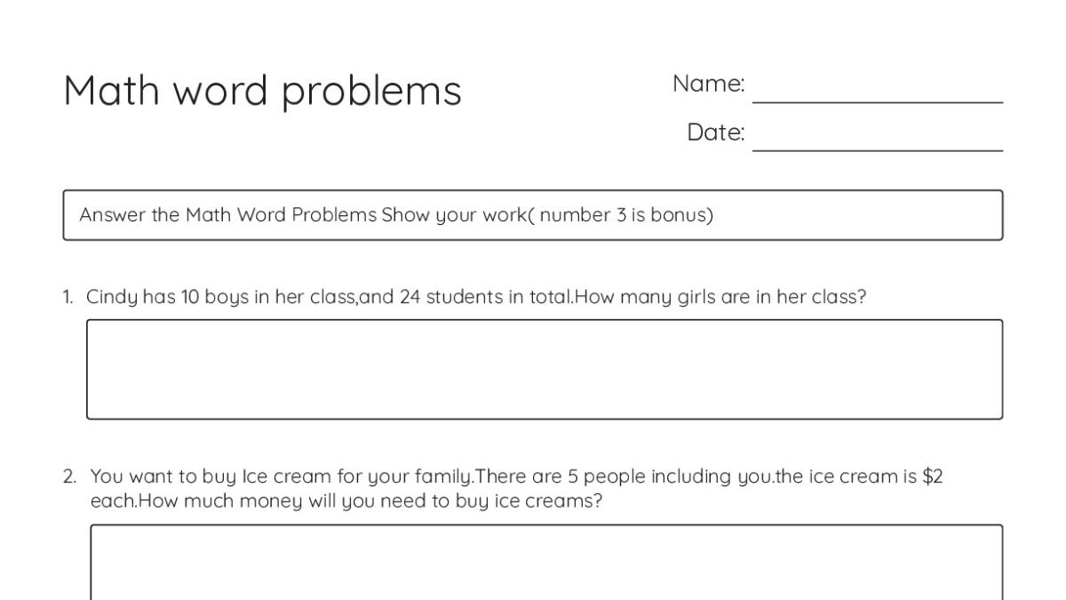 Math word problems - My Worksheet Maker: Create Your Own Worksheets