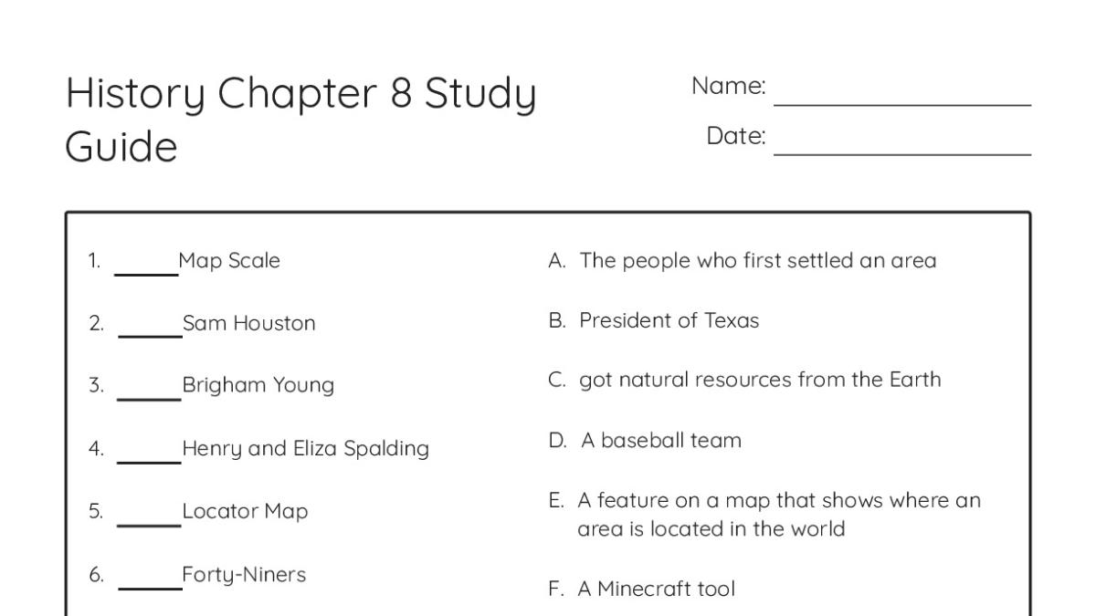 History Chapter 8 Study Guide - My Worksheet Maker: Create Your Own ...
