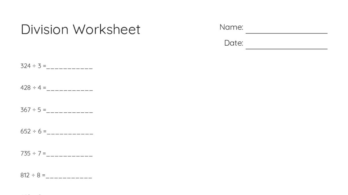 Division Worksheet - My Worksheet Maker: Create Your Own Worksheets