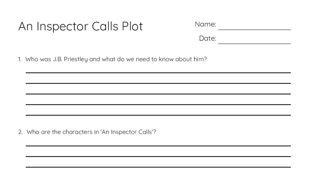 An Inspector Calls Plot - My Worksheet Maker: Create Your Own Worksheets