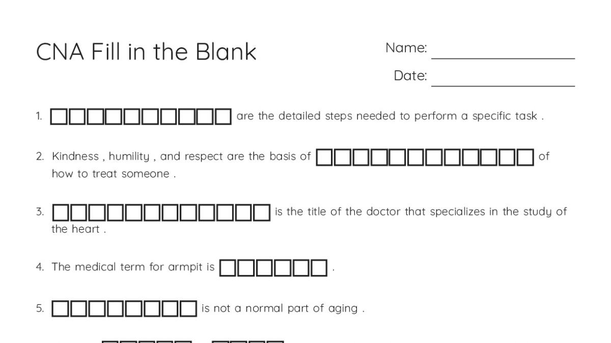 Cna Worksheets.pdf CNA Fill in the Blank - My Worksheet Maker: Create Your Own Worksheets