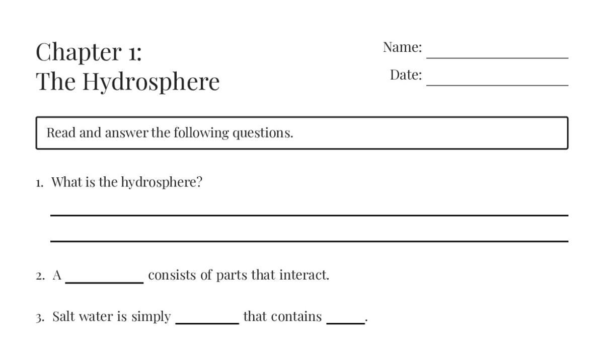Chapter 1: The Hydrosphere - My Worksheet Maker: Create Your Own Worksheets