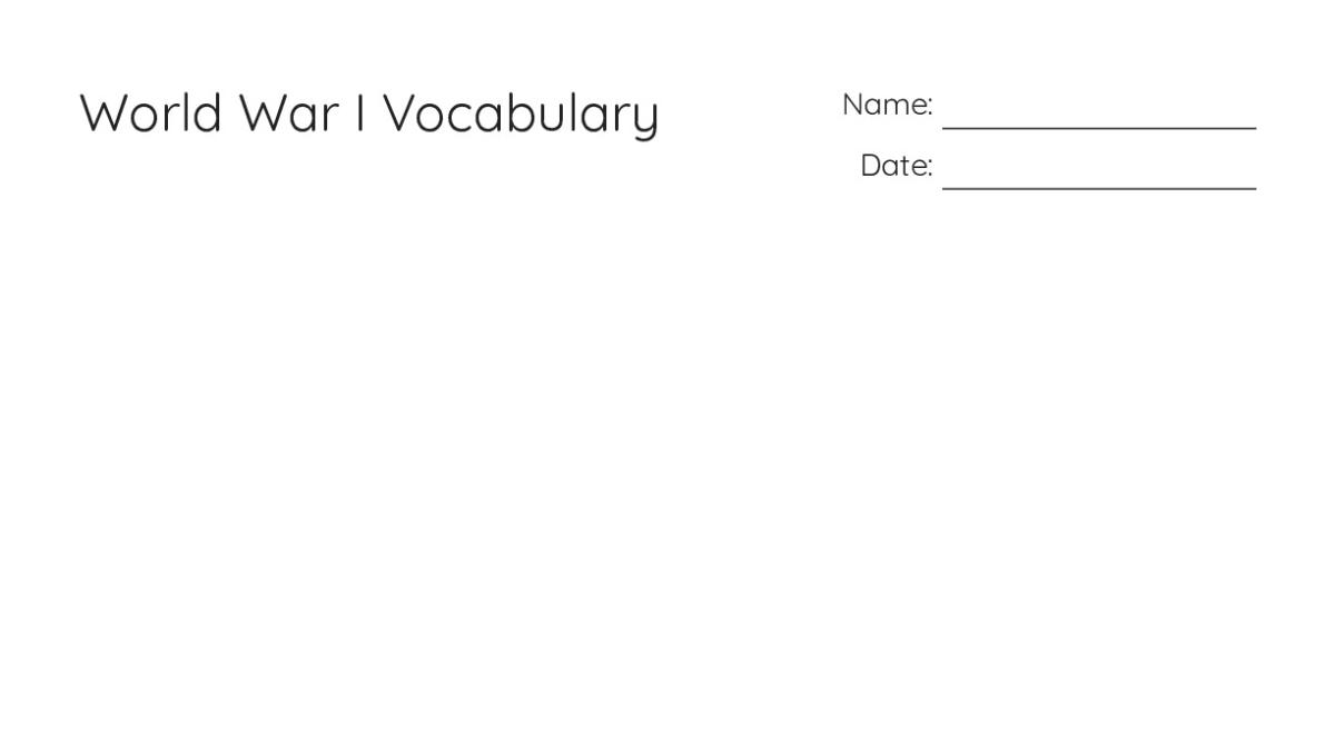 World War I Vocabulary - My Worksheet Maker: Create Your Own Worksheets