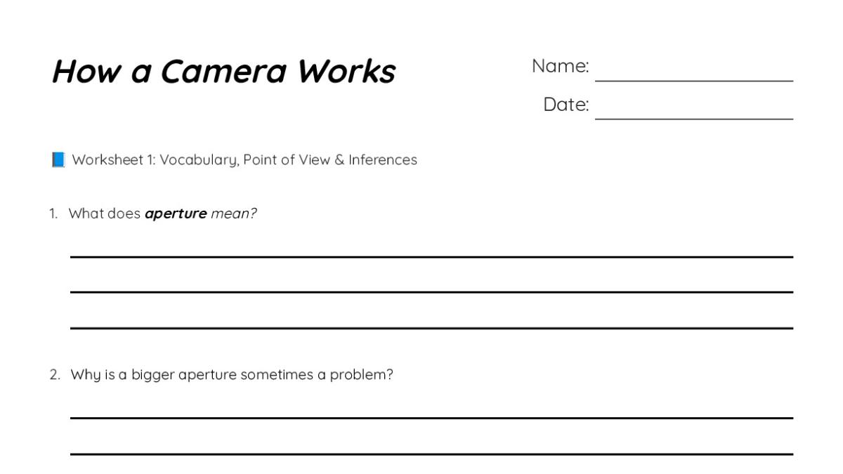 How a Camera Works - My Worksheet Maker: Create Your Own Worksheets