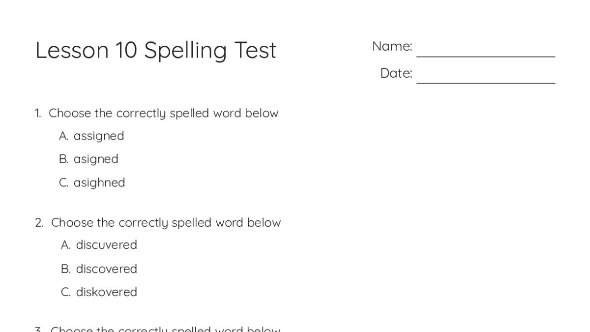 Lesson 10 Spelling Test - My Worksheet Maker: Create Your Own Worksheets