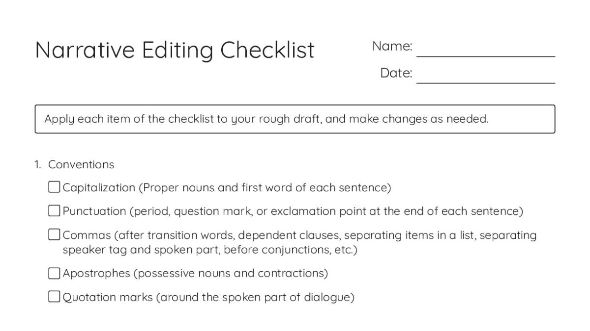 Narrative Editing Checklist - My Worksheet Maker: Create Your Own ...