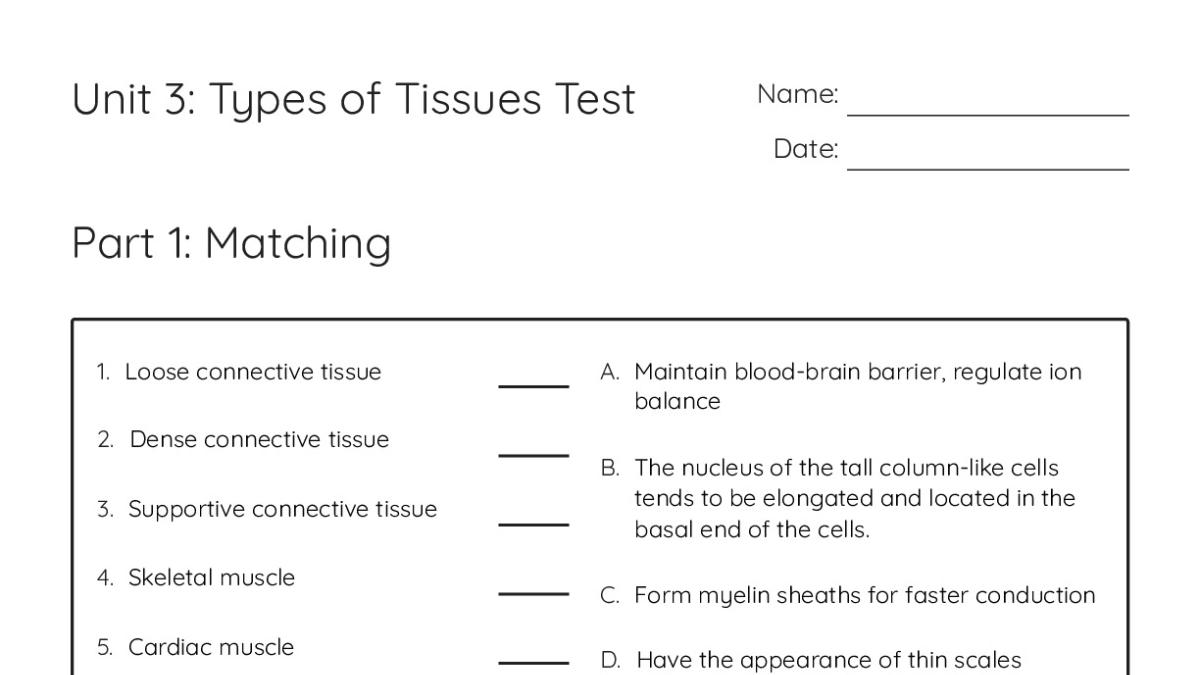 Unit 3: Types of Tissues Test - My Worksheet Maker: Create Your Own ...