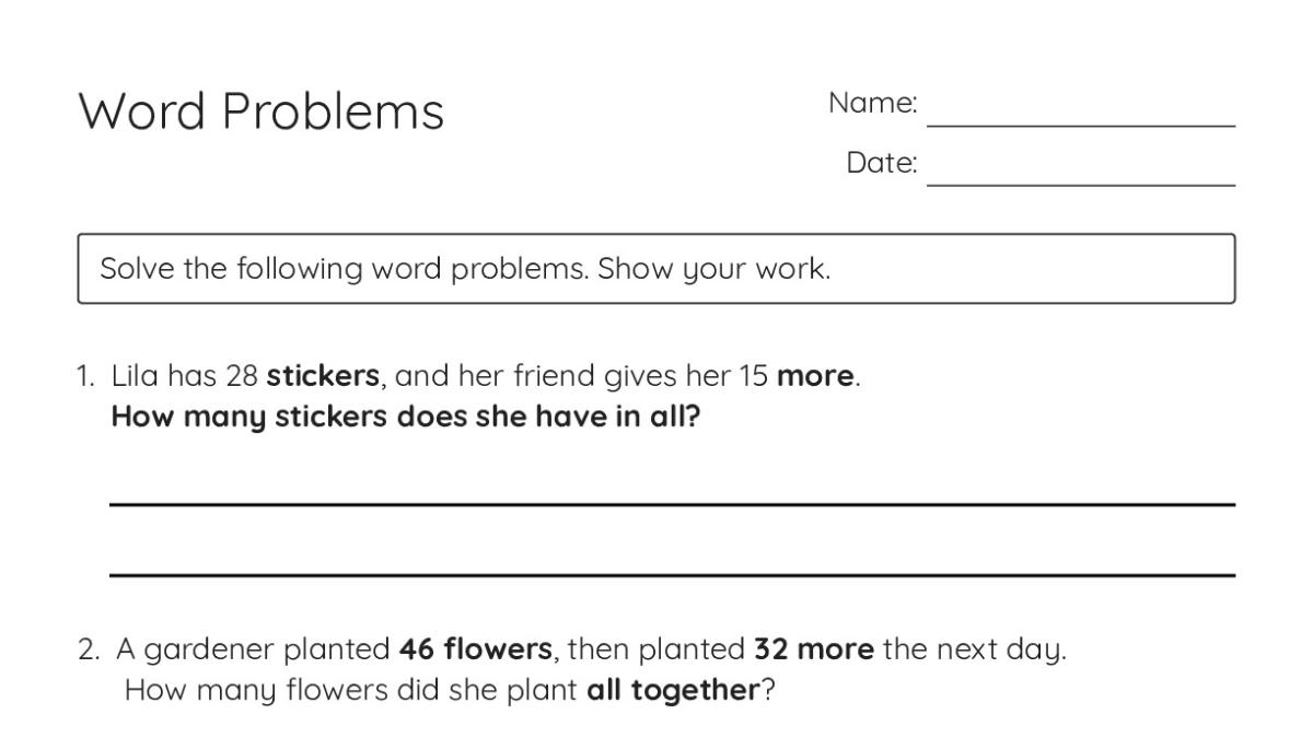 Word Problems - My Worksheet Maker: Create Your Own Worksheets