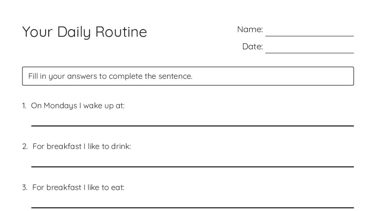 Your Daily Routine - My Worksheet Maker: Create Your Own Worksheets