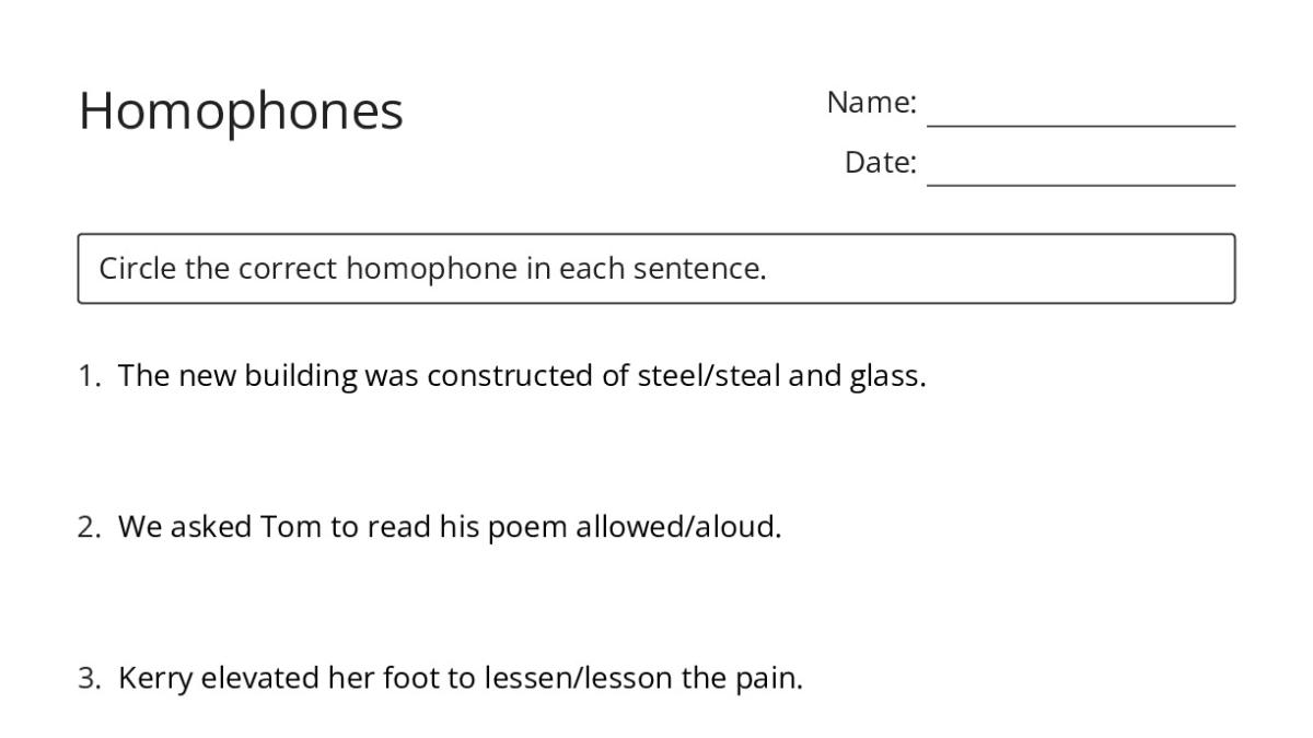 Homophones - My Worksheet Maker: Create Your Own Worksheets