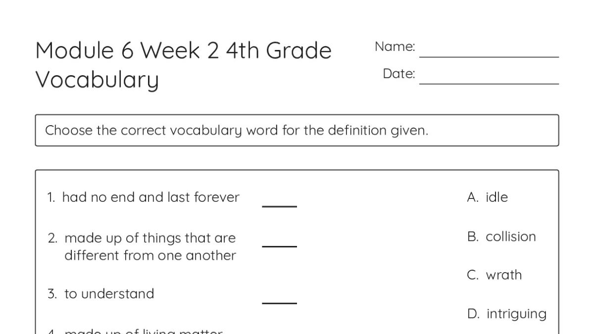 Module 6 Week 2 4th Grade Vocabulary - My Worksheet Maker: Create Your ...