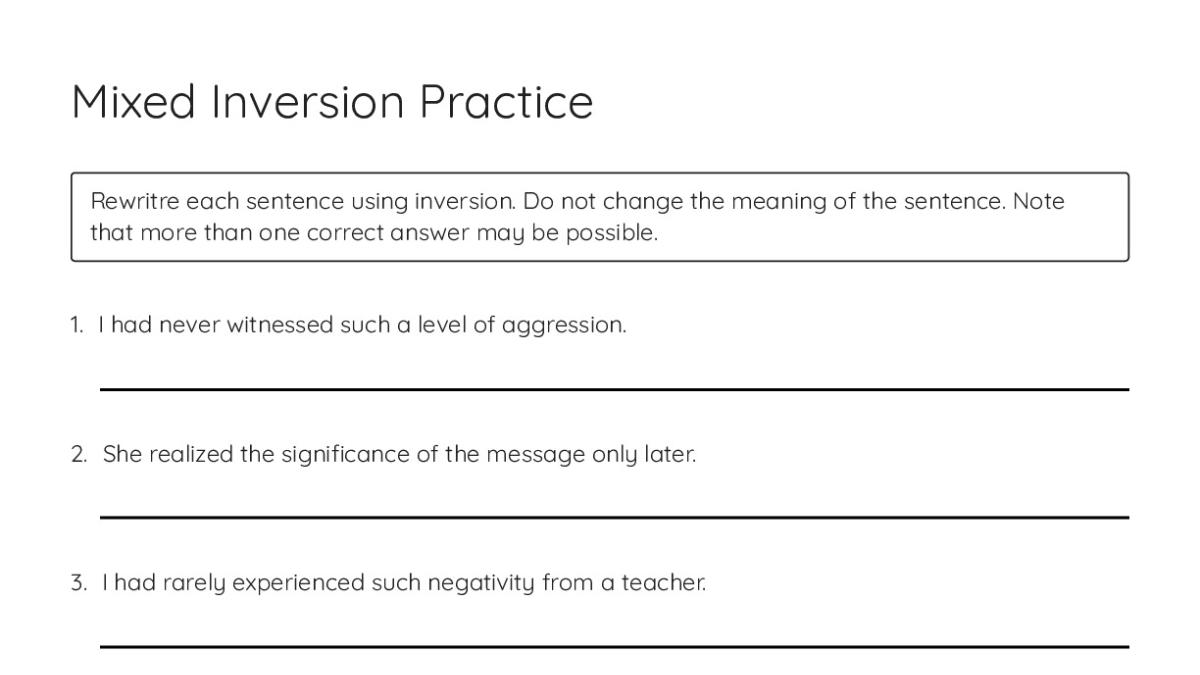 Inversion Writing Practice Mixed Inversion Practice - My Worksheet Maker: Create Your Own Worksheets