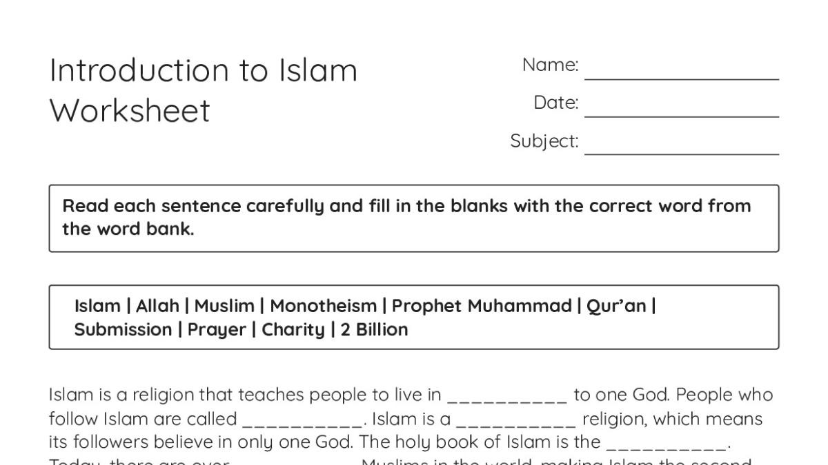 Introduction to Islam Worksheet - My Worksheet Maker: Create Your Own ...