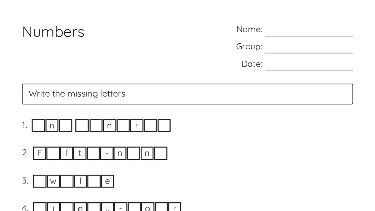 Numbers - My Worksheet Maker: Create Your Own Worksheets
