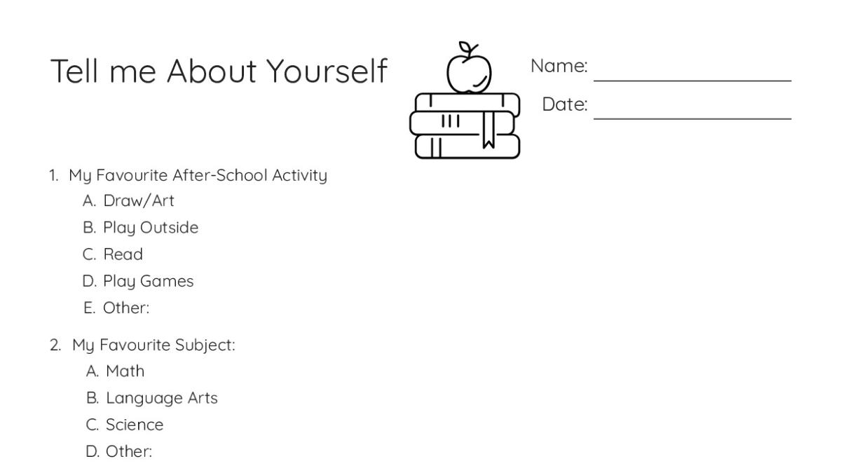 Tell me About Yourself - My Worksheet Maker: Create Your Own Worksheets