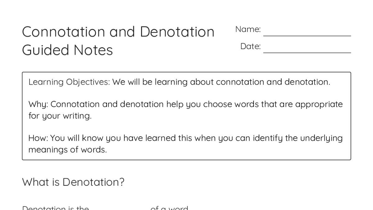 Connotation and Denotation Guided Notes - My Worksheet Maker: Create ...