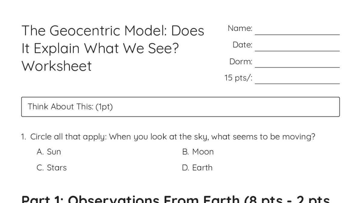 The Geocentric Model: Does It Explain What We See? Worksheet - My ...
