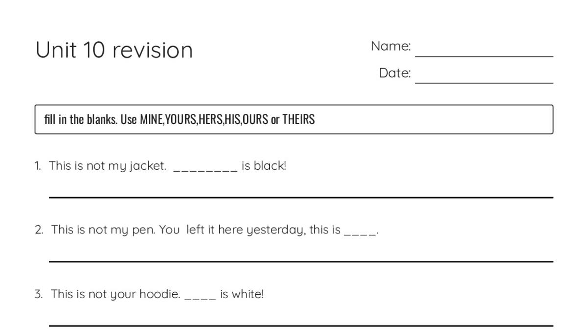 Unit 10 revision - My Worksheet Maker: Create Your Own Worksheets