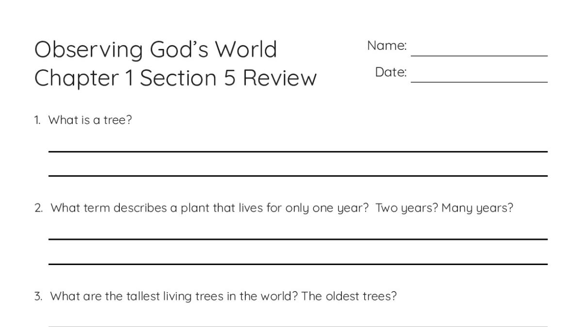 Observing God’s World Chapter 1 Section 5 Review - My Worksheet Maker ...