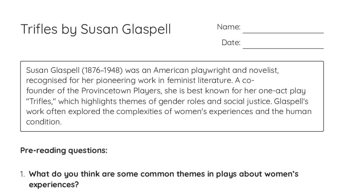 Trifles by Susan Glaspell - My Worksheet Maker: Create Your Own Worksheets