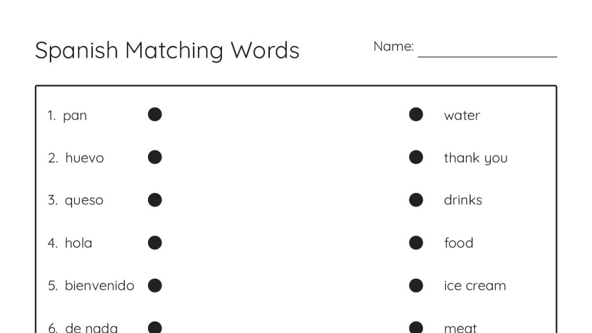 Spanish Matching Words - My Worksheet Maker: Create Your Own Worksheets