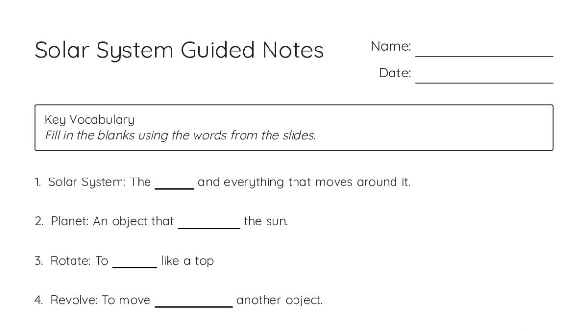 Solar System Guided Notes - My Worksheet Maker: Create Your Own Worksheets