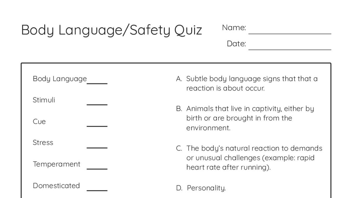 Body Language/Safety Quiz - My Worksheet Maker: Create Your Own Worksheets