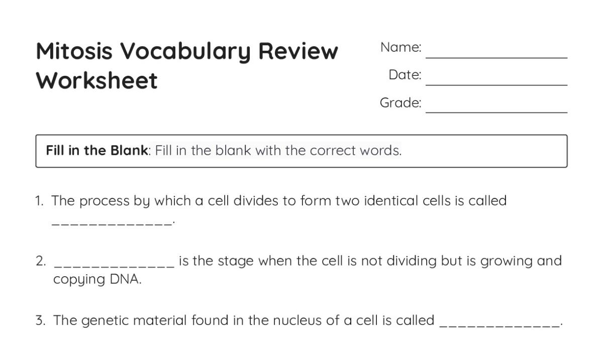 Mitosis Vocabulary Review Worksheet - My Worksheet Maker: Create Your ...