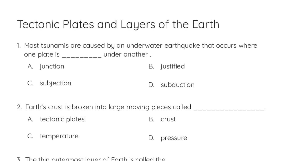 Tectonic Plates and Layers of the Earth - My Worksheet Maker: Create ...