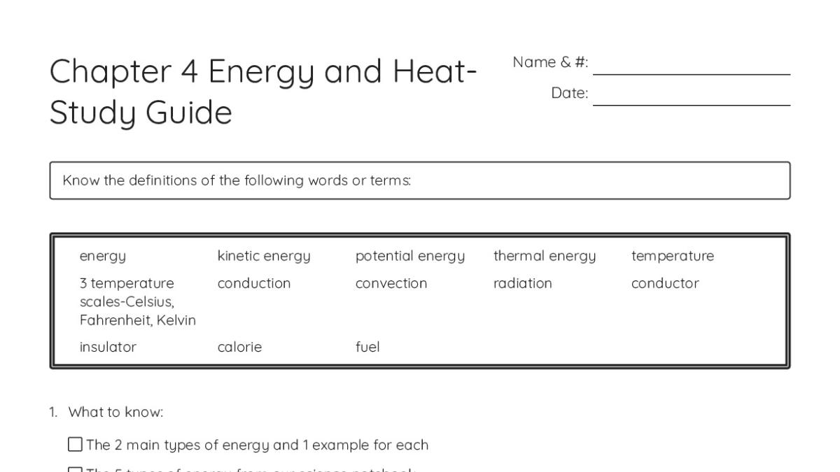 Heat Study Form Chapter 4 Energy and Heat-Study Guide - My Worksheet Maker: Create Your ...