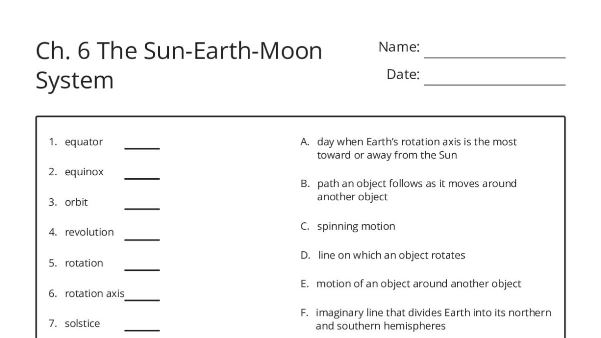 Ch. 6 The Sun-Earth-Moon System - My Worksheet Maker: Create Your Own ...