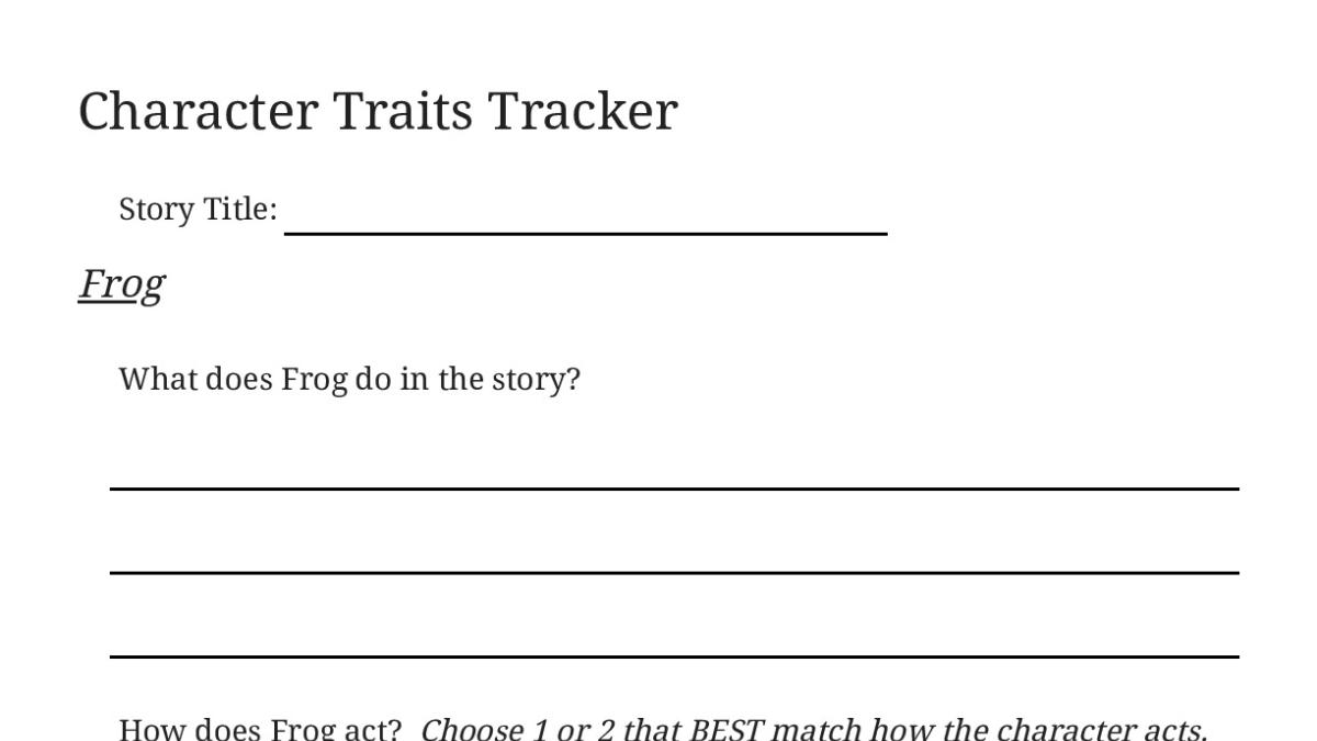 Character Traits Tracker - My Worksheet Maker: Create Your Own Worksheets