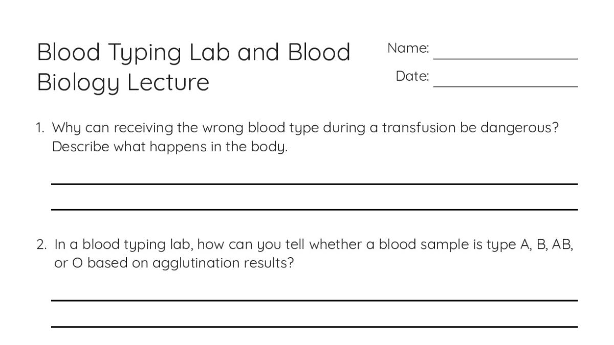 Blood Typing Lab and Blood Biology Lecture - My Worksheet Maker: Create ...