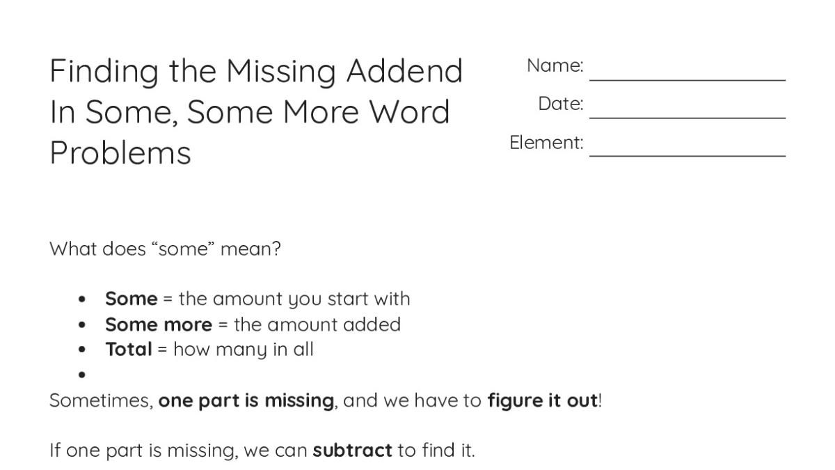 Finding the Missing Addend In Some, Some More Word Problems - My ...