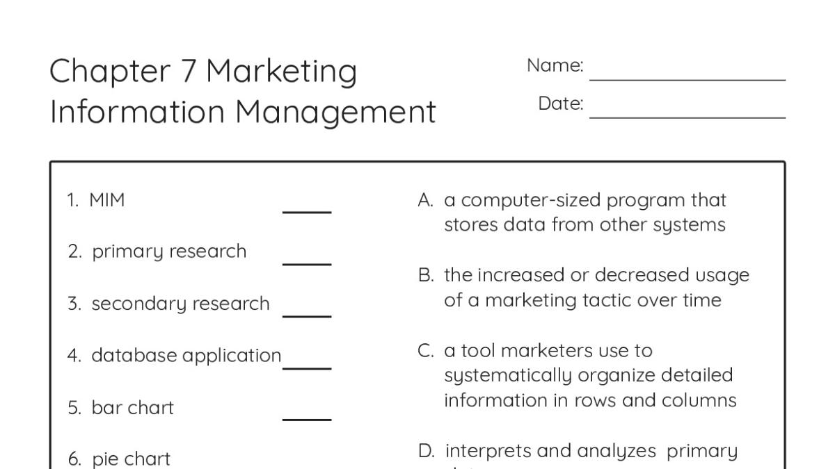 Chapter 7 Marketing Information Management - My Worksheet Maker: Create ...