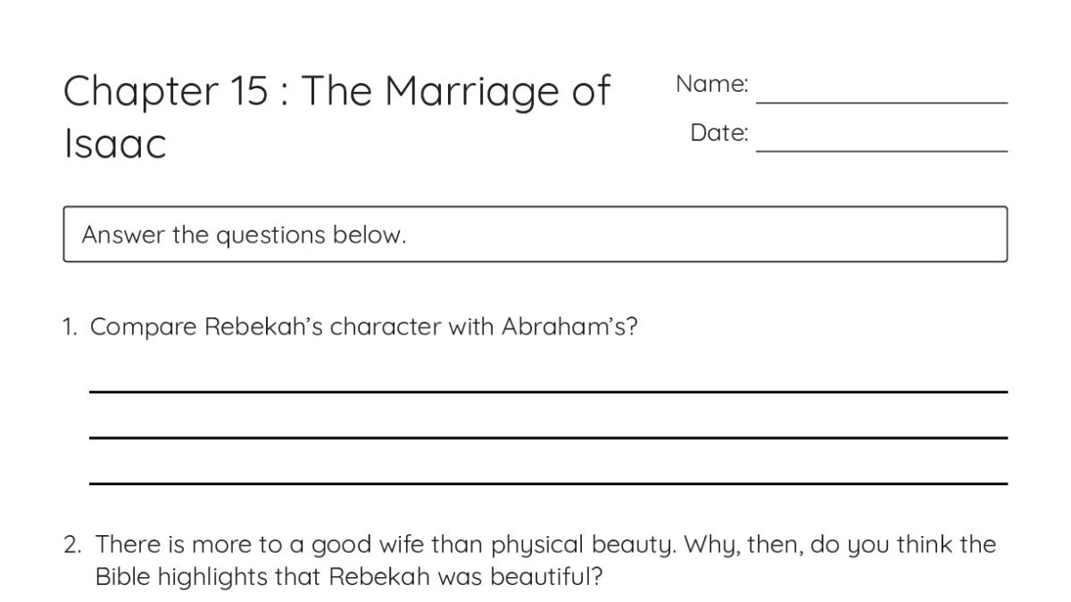 Chapter 15 : The Marriage of Isaac - My Worksheet Maker: Create Your ...