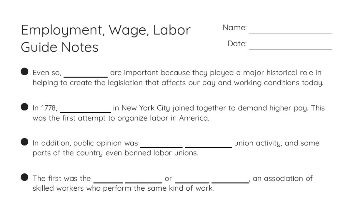 Employment, Wage, Labor Guide Notes - My Worksheet Maker: Create Your ...