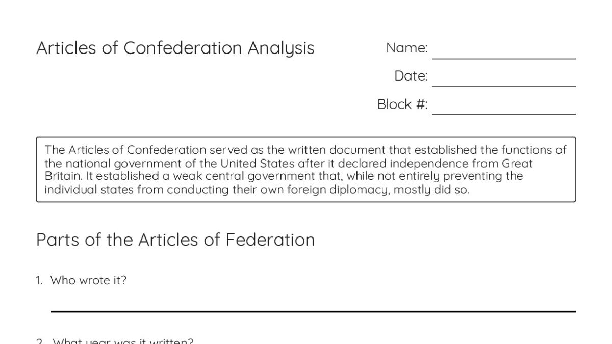 Articles of Confederation Analysis - My Worksheet Maker: Create Your ...