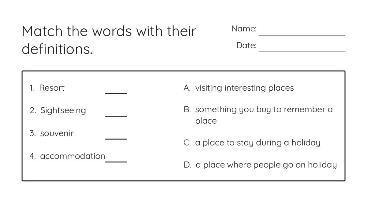 Match the words with their definitions. - My Worksheet Maker: Create ...