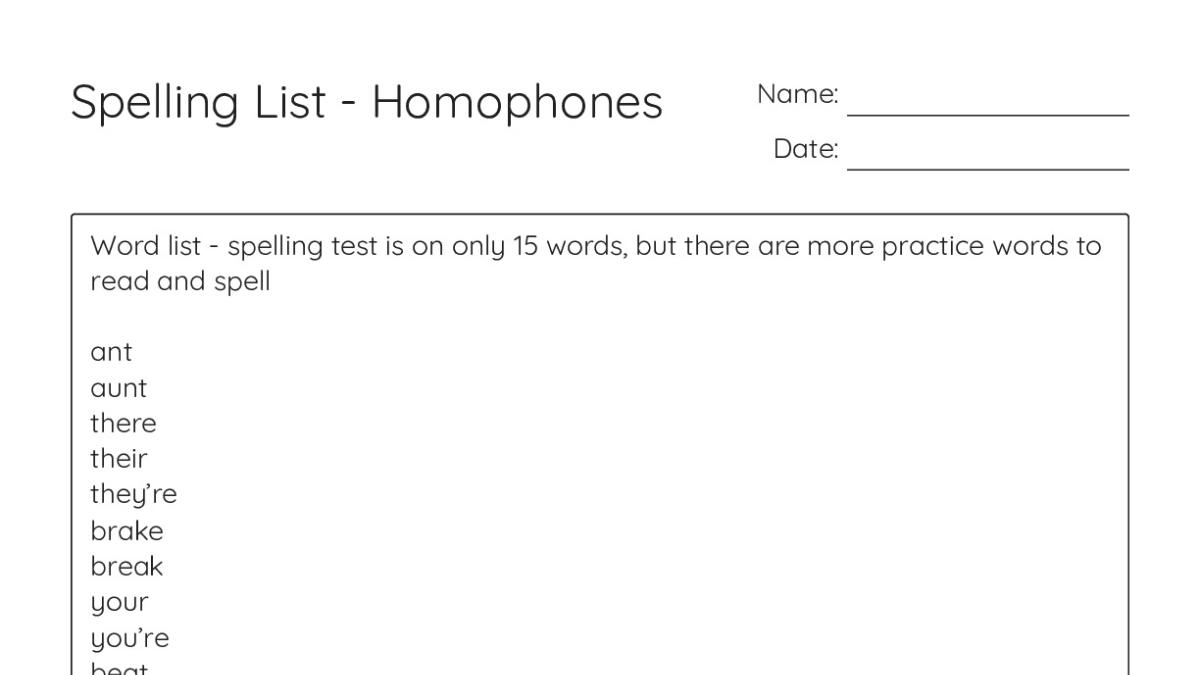 Spelling List - Homophones - My Worksheet Maker: Create Your Own Worksheets