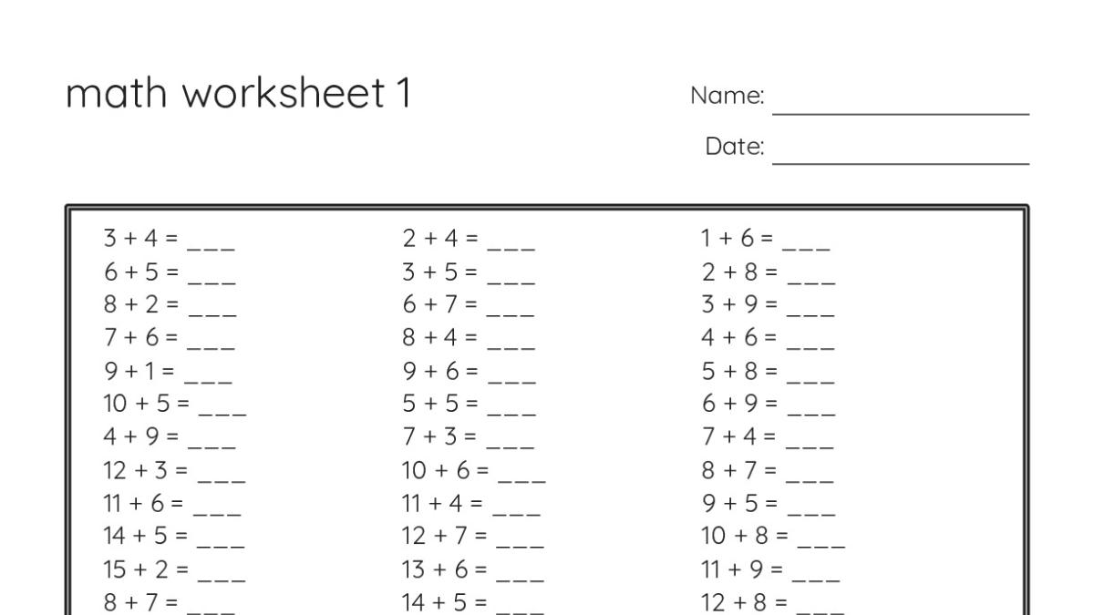 math worksheet 1 - My Worksheet Maker: Create Your Own Worksheets