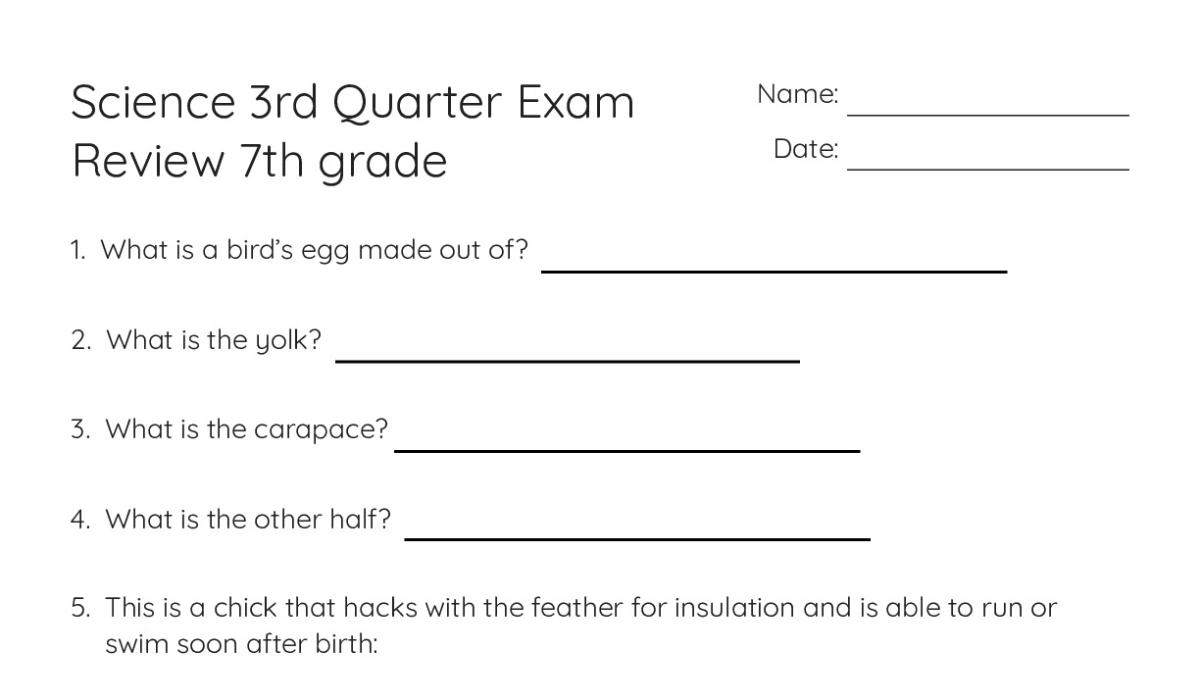 Science 3rd Quarter Exam Review 7th grade - My Worksheet Maker: Create ...