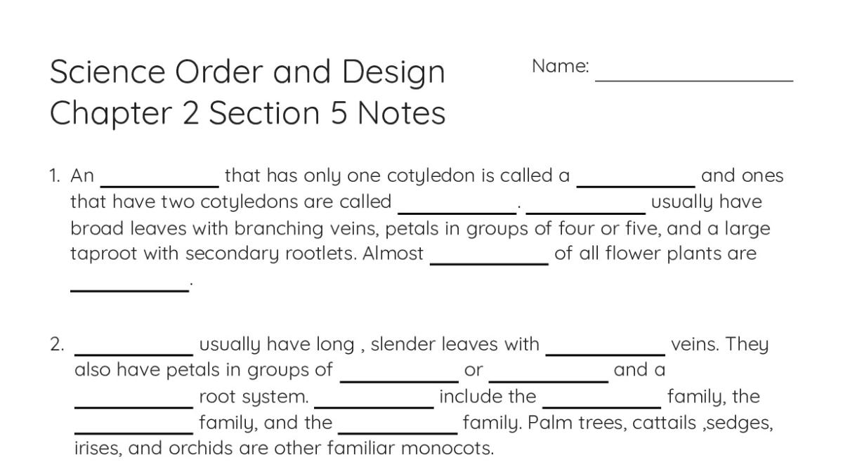 Science Order and Design Chapter 2 Section 5 Notes - My Worksheet Maker ...
