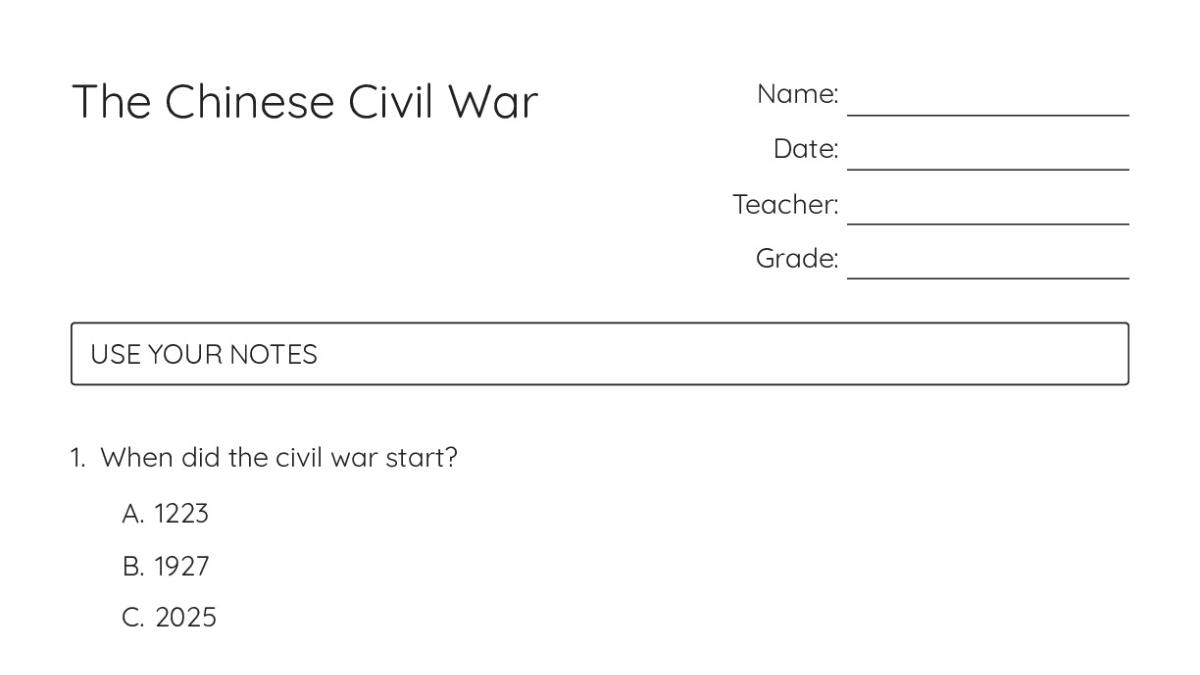 The Chinese Civil War - My Worksheet Maker: Create Your Own Worksheets
