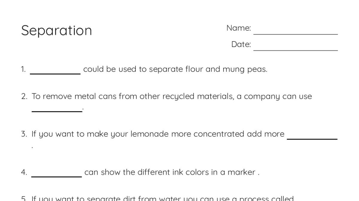 Separation Worksheet.pdf Separation - My Worksheet Maker: Create Your Own Worksheets