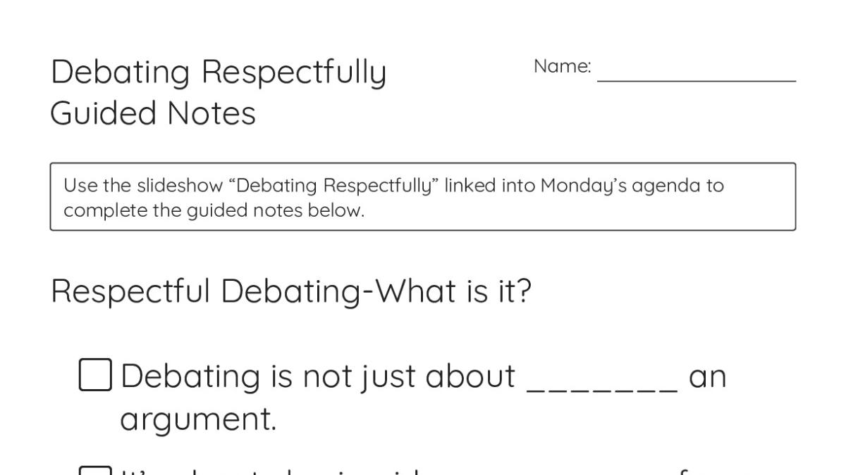 Debating Respectfully Guided Notes - My Worksheet Maker: Create Your ...