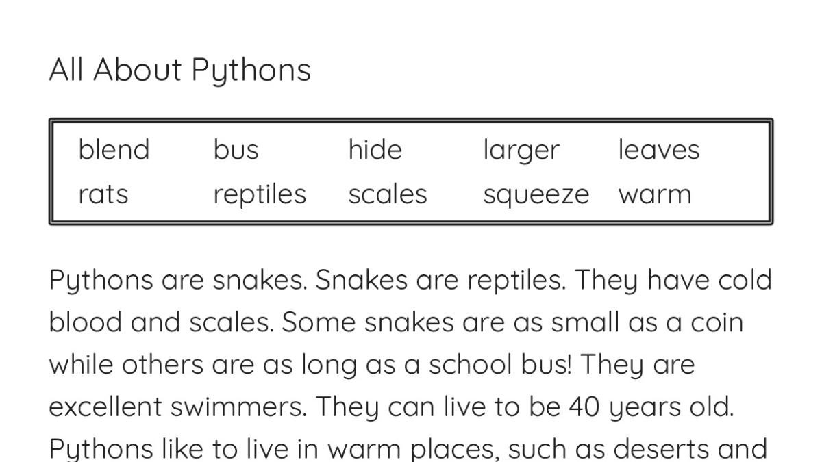 All About Pythons - My Worksheet Maker: Create Your Own Worksheets