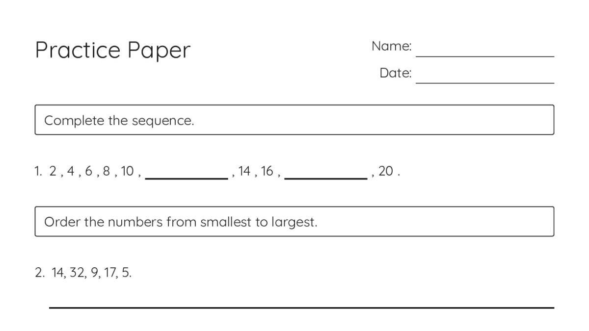 Practice Paper - My Worksheet Maker: Create Your Own Worksheets