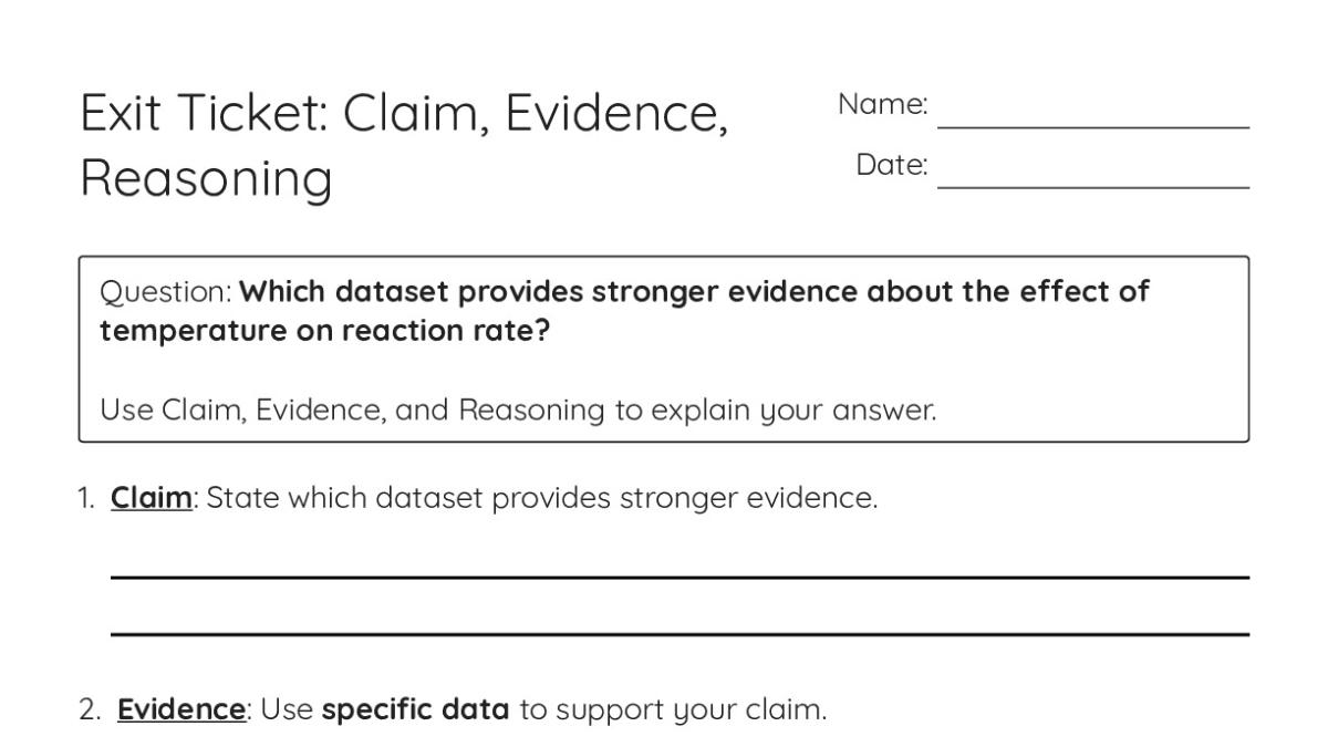 Exit Ticket: Claim, Evidence, Reasoning - My Worksheet Maker: Create ...